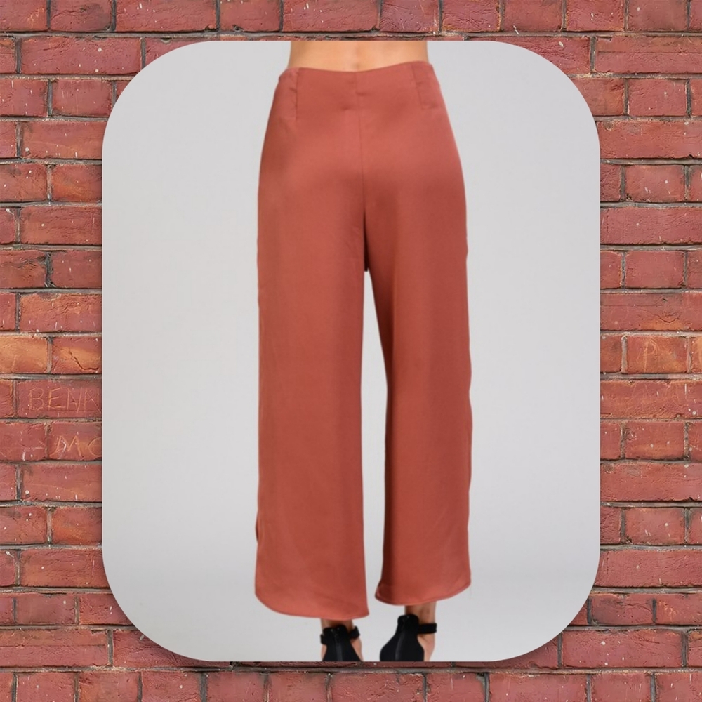 Satin Dress Pants Tulip Hems Palazzo Rust Pumpkin - Picture 3 of 11